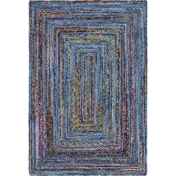 Unique Loom Braided Chindi Blue/Multi 6 ft. x 9 ft. Area Rug