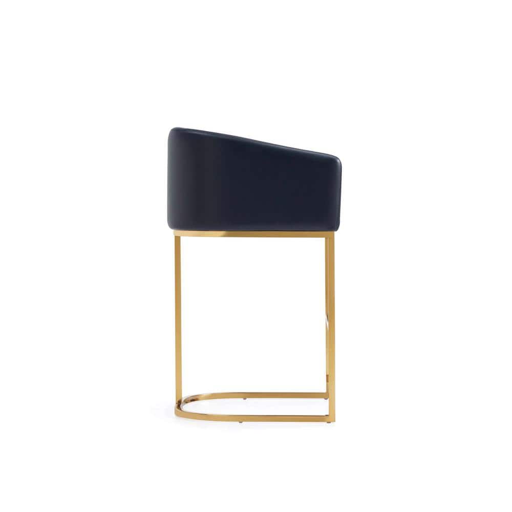 Black Leather and Gold Metal Counter Height Barstools, Set of 2