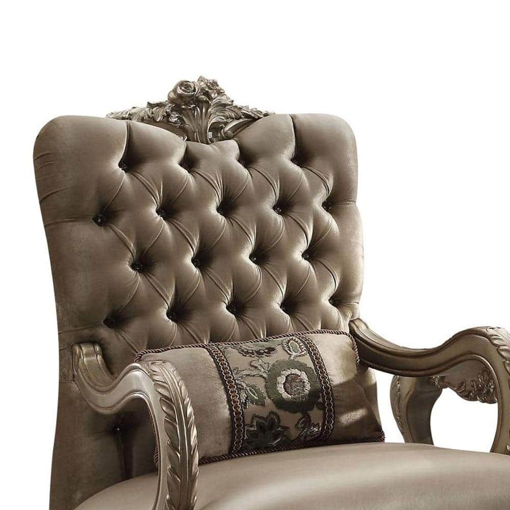 Handcrafted Gold Velvet and Wood Accent Chair