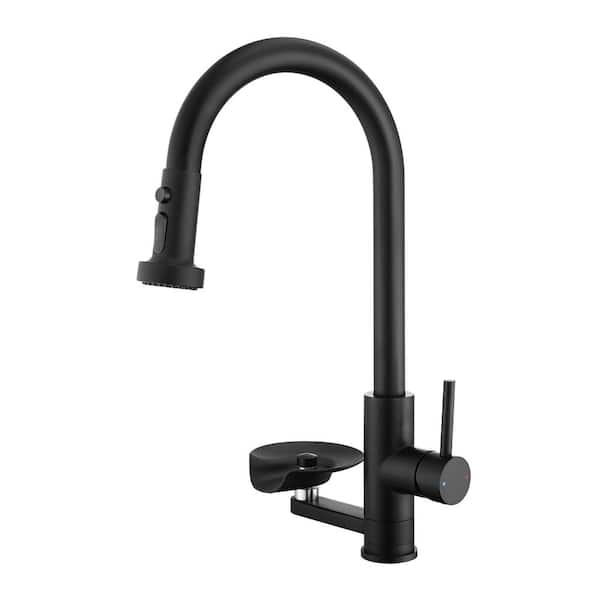 Matte Black 17.7 in. H Pull Down Sprayer Kitchen Facuet 360° Swivel with Press-Type Glass Rinser