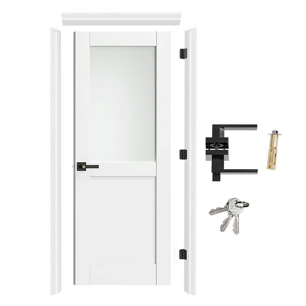 30 in. x 80 in. Half-Lite Frosted Glass Primed Wood Door with Quick Assemble Door Jamb, Lock and Latch, Right-Handed price history on PriceWatchPro
