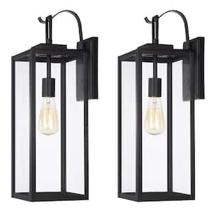 Foothill 22.48 in. 1-Light Matte Black Outdoor Wall Lantern Sconce with Clear Glass(2-pack)