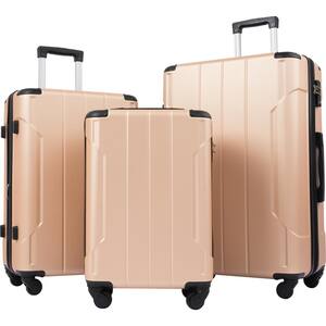 3 Pieces ABS Spinner Suitcase Hardshell Luggage Sets in Champagne