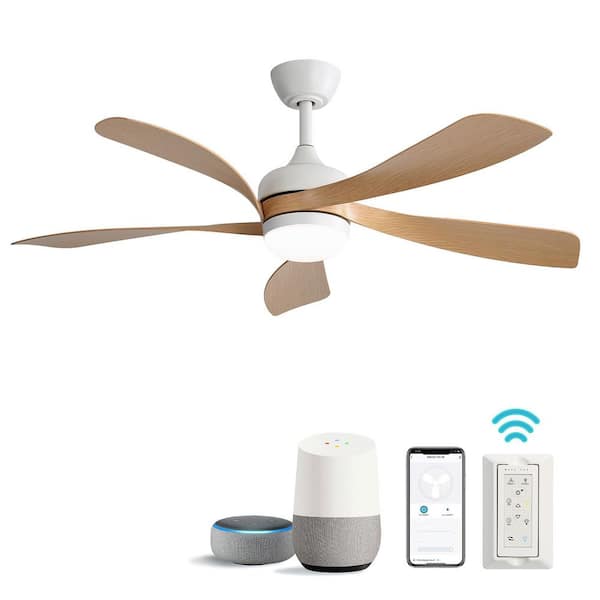 CACI Mall 52 in. Smart Indoor/Outdoor White and Beige Ceiling Fan Integrated LED with Light Kit and Remote/App Control