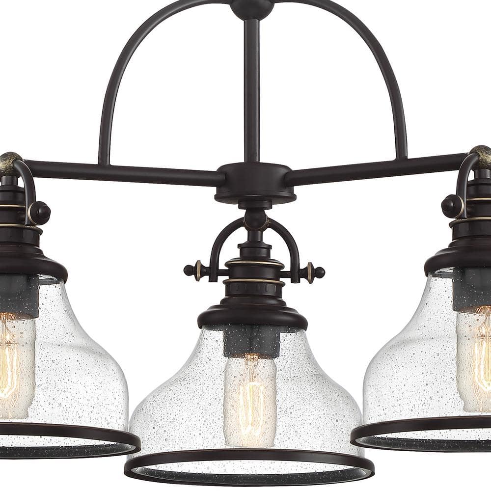 Grant 24'' Bronze Steel 3-Light Medium Chandelier with Seedy Glass