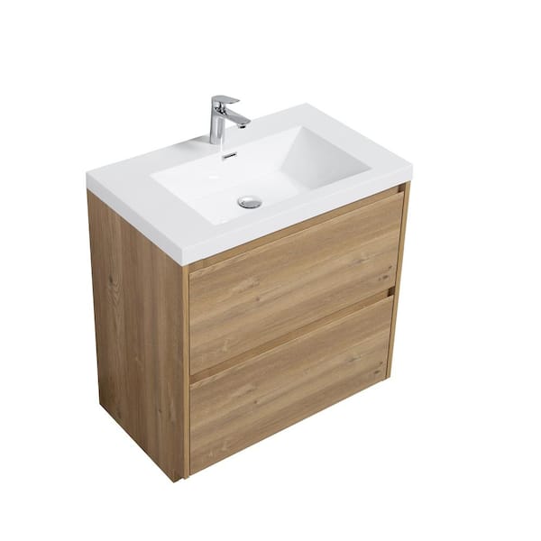 MT 35.4 in. W x 19.6 in. D Single Sink Freestanding Bath Vanity in Mature Oak with White Resin Vanity Top