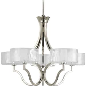 Caress Collection 5-Light Polished Nickel Clear Water Glass Luxe Chandelier Light