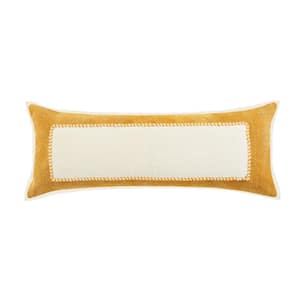 Riviera Mustard Yellow/Cream Framed Textured Poly-fill 14 in. x 36 in. Throw Pillow