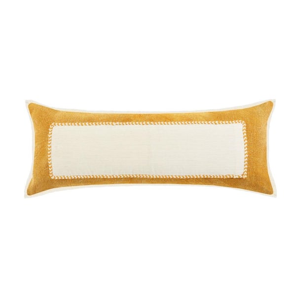 LR Home Riviera Mustard Yellow/Cream Framed Textured Poly-fill 14 in. x 36 in. Indoor Throw Pillow