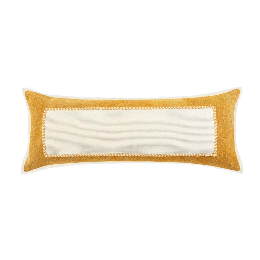 Riviera Mustard Yellow/Cream Framed Textured Poly-fill 14 in. x 36 in. Indo