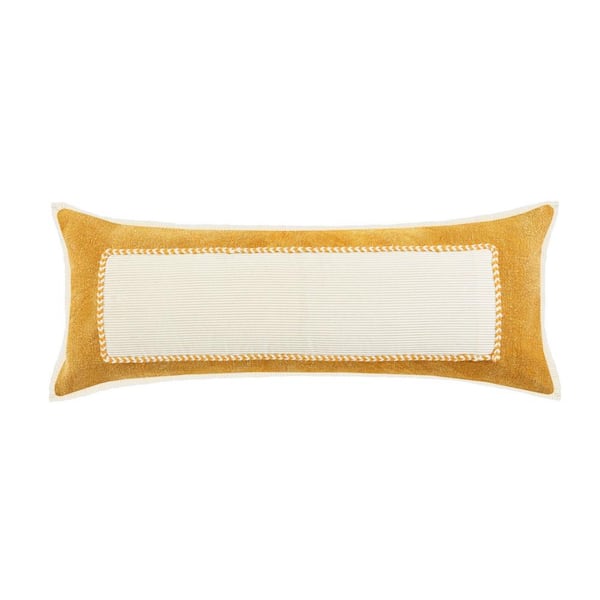 Unbranded Riviera Mustard Yellow/Cream Framed Textured Poly-fill 14 in. x 36 in. Indoor Throw Pillow