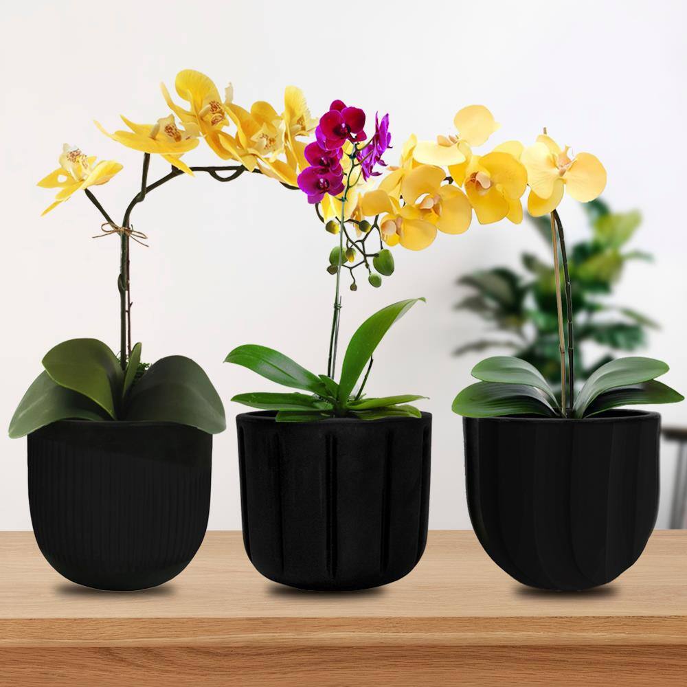 Black Polyethylene Resin Egg-Shaped Decorative Planter Set