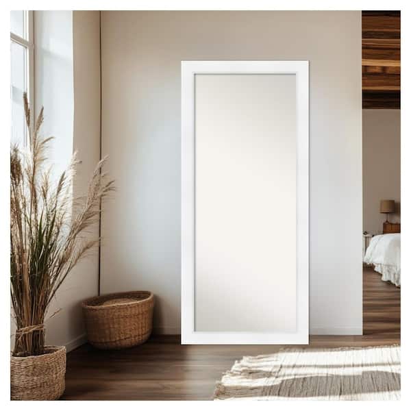 Sloped White 29.5 in. W x 65.5 in. H Non-Beveled Modern Rectangle Framed Full Length Floor Leaner Mirror