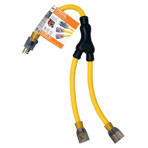 primewire 2 ft. 2-Outlet 12/3 STOW YW 20 Amp T-Blade to 20 Amp T-Slot Y Generator Adapter with Primelight