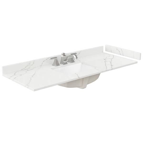 Wyndham Collection 54 in. W x 22 in. D Quartz White Rectangular Single Sink Bathroom Vanity Top in Giotto
