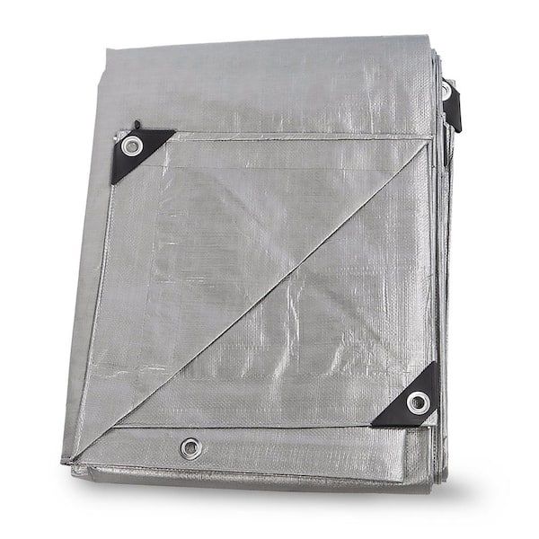 XtremepowerUS 40 ft. x 40 ft. All Weather Proof Heavy Duty Silver Tarpaulin Tarp - 3-Layer Thickness
