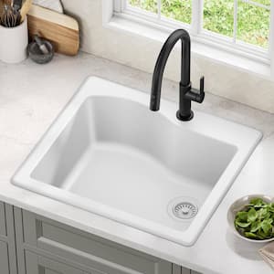 Quarza 25 Dual Mount Single Bowl Granite Kitchen Sink in White