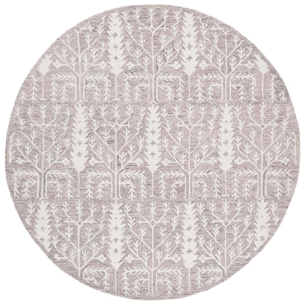 Jardin 6 ft. x 6 ft. Purple/Ivory Geometric Branches Round Area Rug
