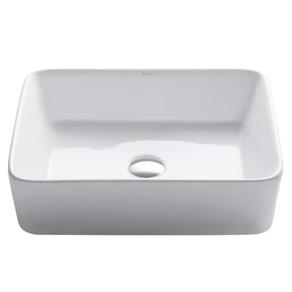 KRAUS Rectangular Ceramic Vessel Bathroom Sink in White