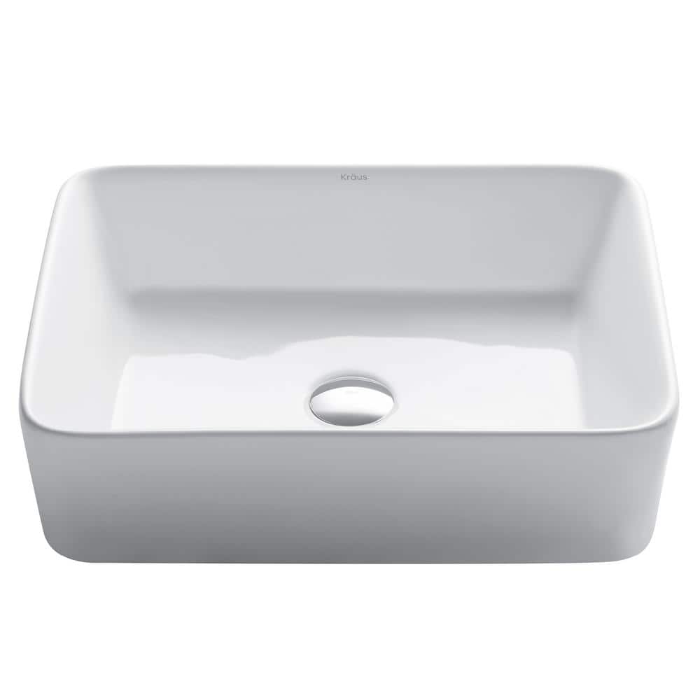 White Ceramic Rectangular Vessel Bathroom Sink