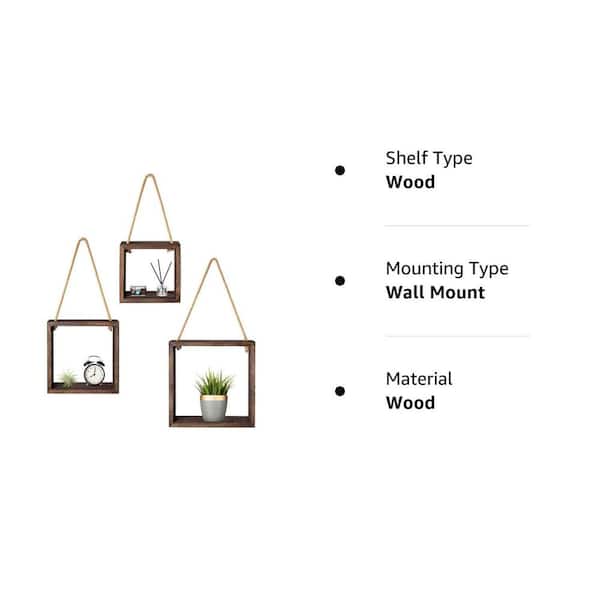 Wall-Mounted Wood Shadow Box Shelves, Brown