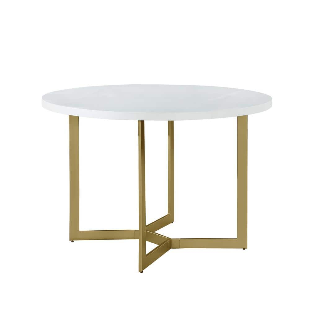 Best Quality Furniture Daniela Round White Wood 45 in. in 4 Legs Gold