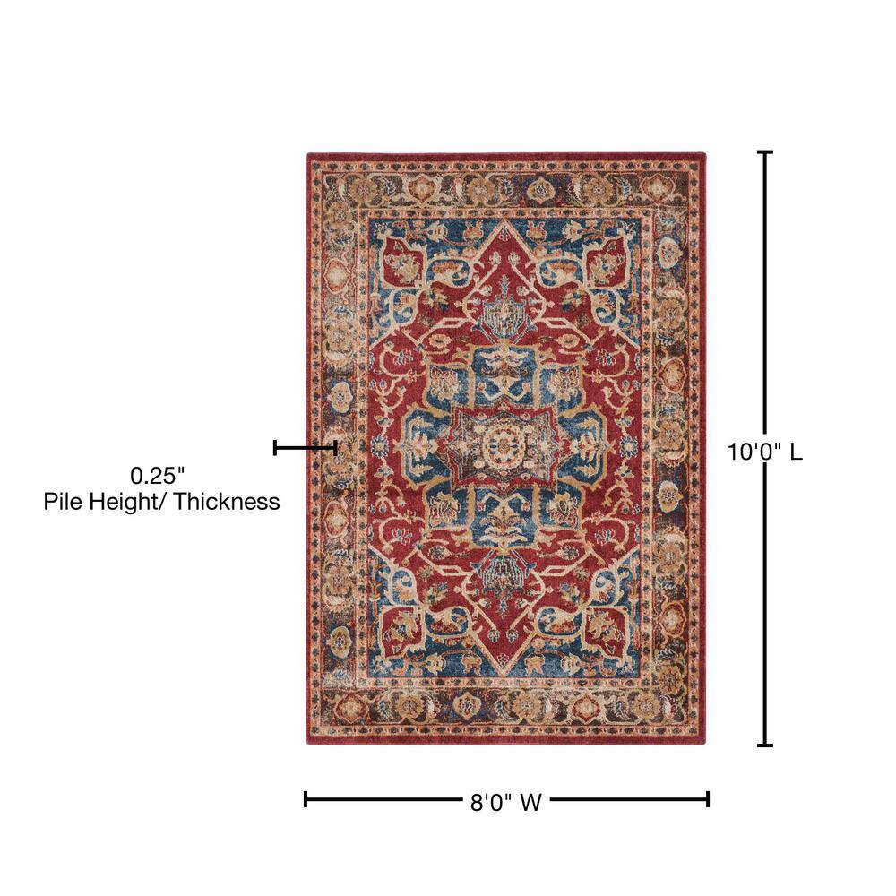 Regal Bijar Red & Royal Floral 8' x 10' Stain-Resistant Area Rug