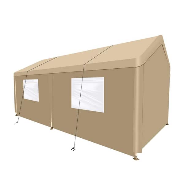 Zeus & Ruta 10 ft. x 20 ft. Khaki Portable Carport Garage Tent Canopy for Outdoor Storage Shelter, Car, Garden and Outdoor Gathering