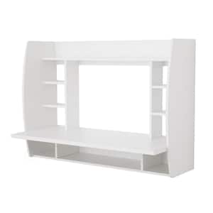 44 in. Rectangular White Floating Desk with Shelves