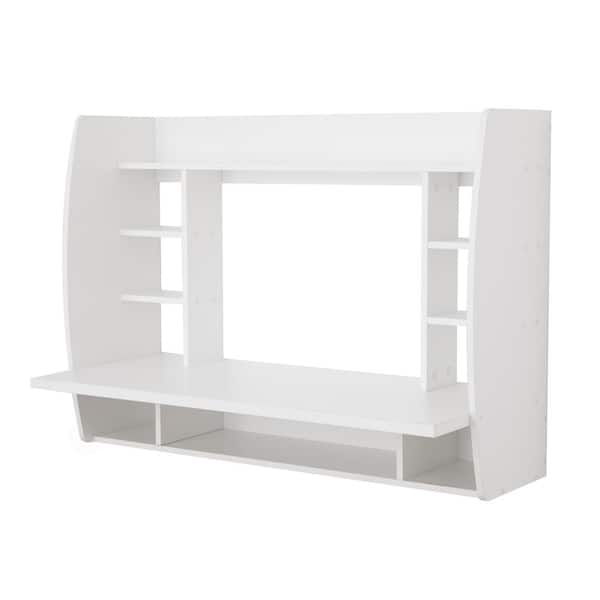 Basicwise 44 in. Rectangular White Floating Desk with Shelves