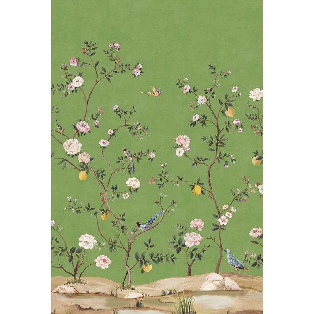 NextWall 67.5 sq. ft. Green Blossom Chinoiserie Vinyl Peel and