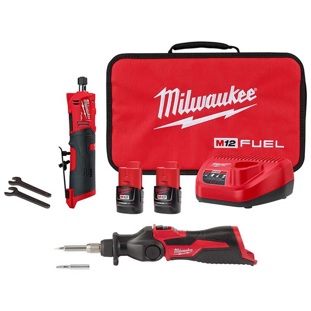Milwaukee M12 FUEL 12V Lithium-Ion Brushless Cordless 1/4 in. Straight Die Grinder Kit w/M12 Soldering Iron