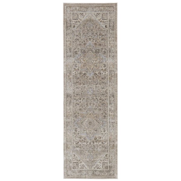2 ft. x 8 ft. Brown and Ivory Medallion Area Rug