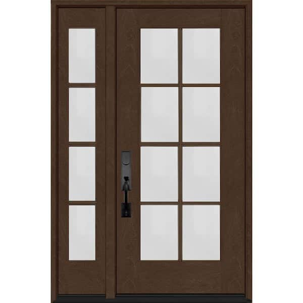 Steves & Sons Regency 51 in. x 80 in. Full Lite 8 Lite Clear Glass RH Hickory Stain Mahogany Fiberglass Prehung Front Door w/12in.SL