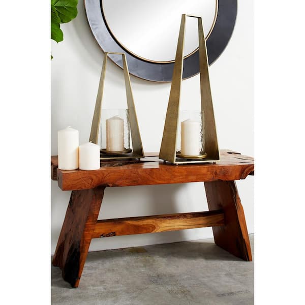 Large Gold Candle Holder With Hurricane Glass