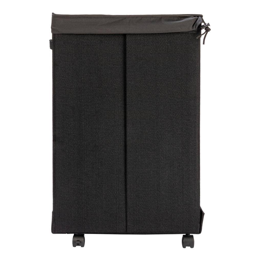 Black Collapsible Polylinen Laundry Hamper with Wheels and Lid