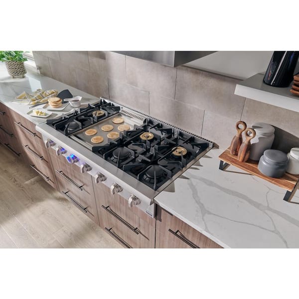 Pre-Converted Propane 48 in. Gas Range Top in Stainless Steel with 6 Burners Including Power Burners and Griddle