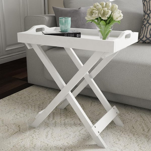 Lavish Home White Wooden Folding End Table with Removable Tray HW0200185 -  The Home Depot