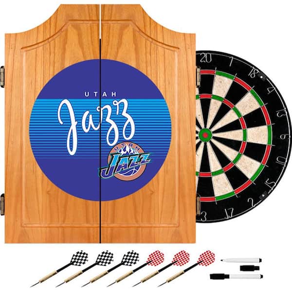 Trademark 20.5 in. Utah Jazz Hardwood Classics NBA Wood Dart Cabinet Set