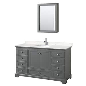 Deborah 60 in.W x 22 in.D Single Vanity in Dark Gray w/Cultured Marble Vanity Top in Light-Vein Carrara w/Basin &Med Cab