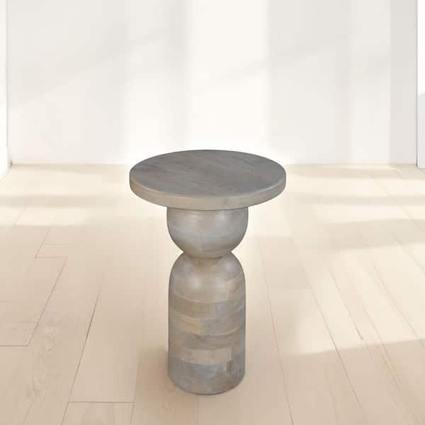 THE URBAN PORT Tia 12 in. Natural Brown and Beige Round Mango Wood Side End Table with Turned Pedestal Base