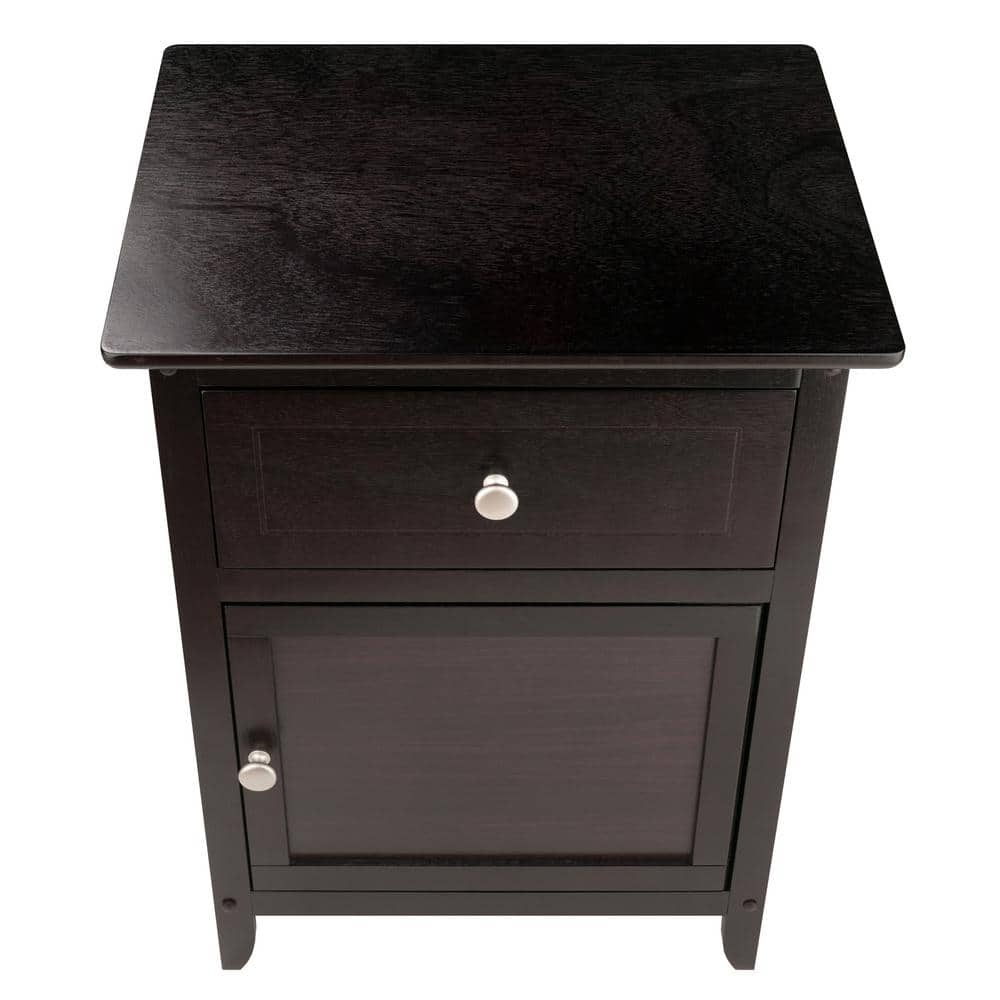 Espresso Transitional Wood Nightstand with Drawer and Cabinet