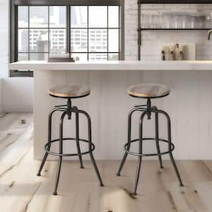 AMA 30 in. Oak Wood Grain Backless Metal Frame Adjustable Height Bar Stool (Set of 2)