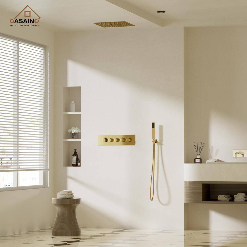 Brushed Gold 16" LED Rain Shower Set with Handheld