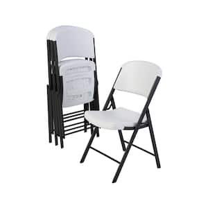White Plastic Seat Metal Frame Outdoor Safe Folding Chair (Set of 4)