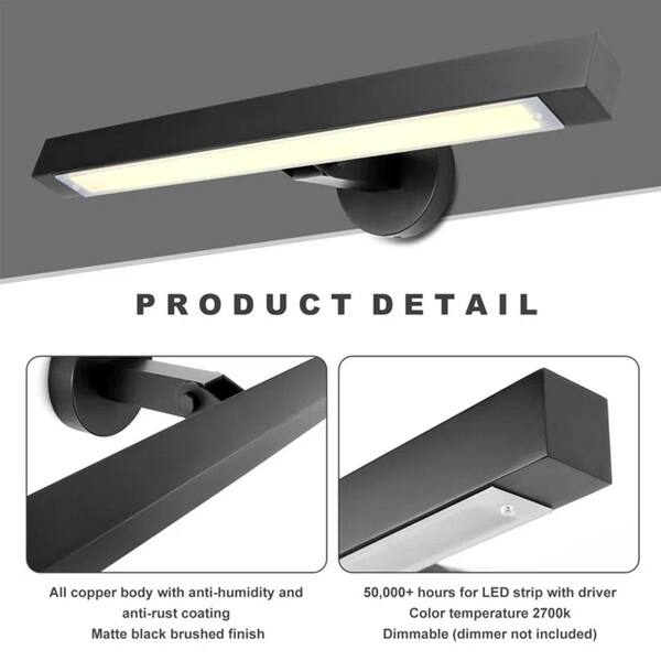 YUYI 24 in. 1-Light Black LED Vanity Light, Solid Brass