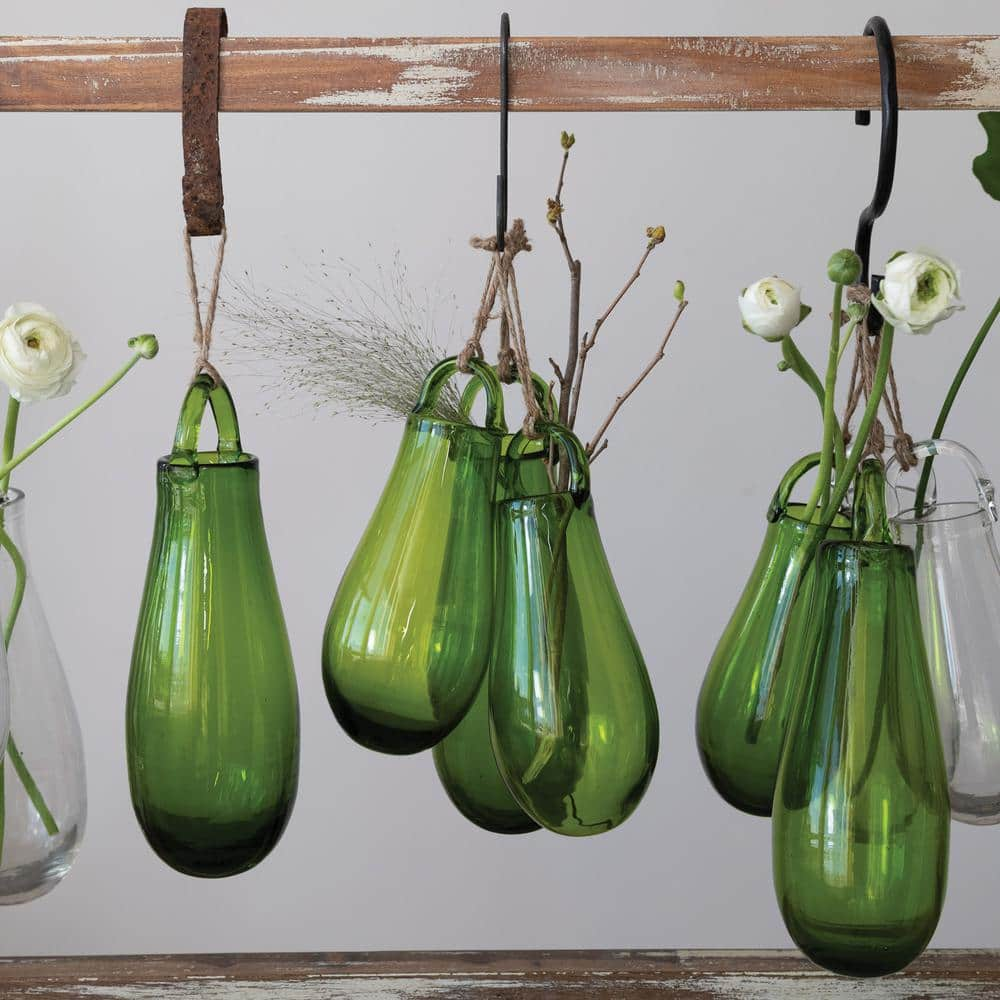 Storied Home Hanging Hand Blown Glass Vase with Jute Hanger 3.25 in. in