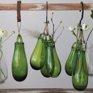 Hanging Hand Blown Glass Vase with Jute Hanger 3.25 in. in  Green