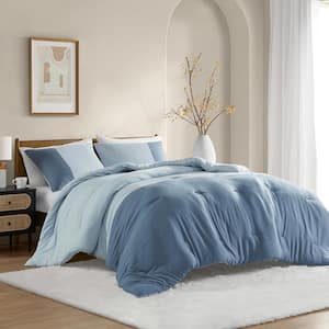 Miro 2-Piece Blue Microfiber Twin/Twin XL Soft Washed Color Block Comforter Set