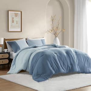 Miro 3-Piece Blue Microfiber King/Cal King Soft Washed Color Block Comforter Set